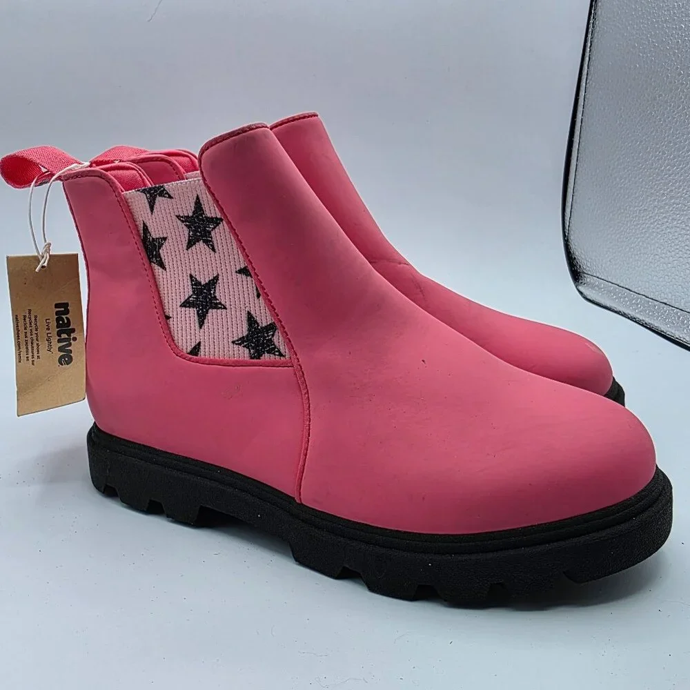 Native Kensington Treklite Bloom Girls Size 2 Dazzle Pink Black Boots Waterproof